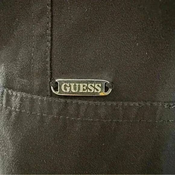 Vintage GUESS Faux Fur Mid Length Trench Coat RARE Jacket in Black Sz. Small - Picture 11 of 16